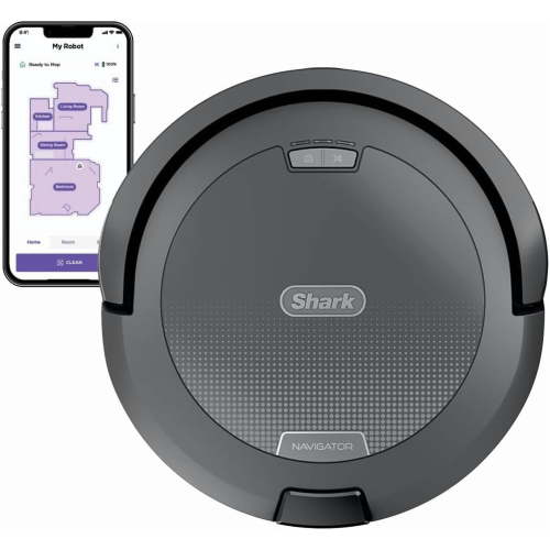 Shark Navigator Robot Vacuum with SmartPath Navigation and Self-Cleaning Brushroll, Powerful Suction, Pet Hair Pickup, Anti-Hair Wrap, for Carpets & Hard Floors, Steel Grey, RV2110