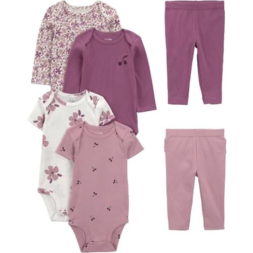 Simple Joys by Carter's Baby Girls 6-piece Bodysuits (Short and Long Sleeve) and Pants Set