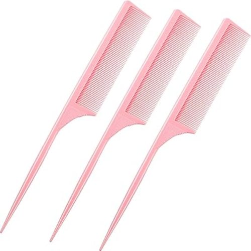 Leinuosen 3 Pack Rat Tail Combs Fine Tooth Parting Tip for Women Carbon Fiber Heat Resistant Anti Static Teasing for Back Combing Root Teasing Adding Volume Evening Styling(Pink)