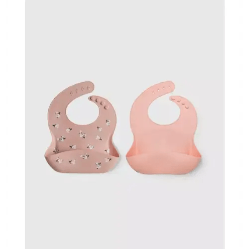 Brands We Love Silicone Bibs Set - White Flower / Pink by Janie and Jack