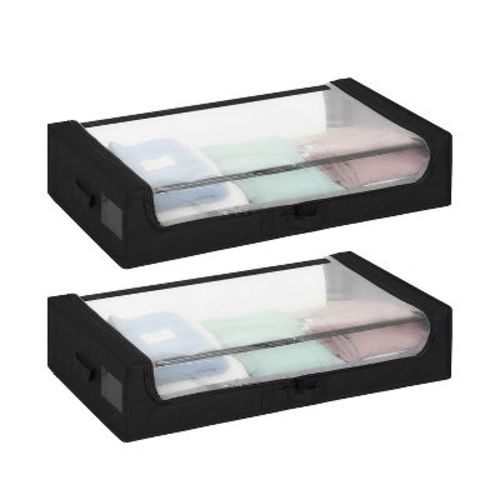 FDW 2 Pack Under Bed Storage Bins 53L with Wheels for Clothes, Black