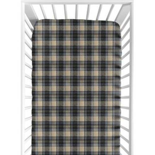 Sweet Jojo Designs Blue and Tan Woodland Plaid Flannel Rustic Patch Collection Fitted Crib Sheet