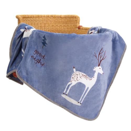 TILLYOU Toddler Flannel Blanket - Warm Cozy Baby Blanket for Boys and Girls, Smooth Cute Lightweight Blanket for Bedding Crib Stroller, 40×50 inches, Navy Deer