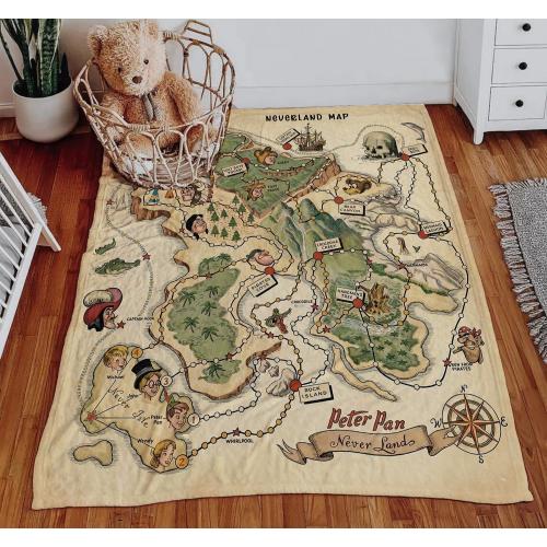 Personalized Neverland Map Blanket - Custom Name Storybook Nursery Bedding - Peter Pan Theme Baby Shower Gift - Cozy Throw for Toddler