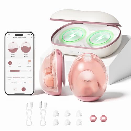 Momcozy Air 1 Wearable Breast Pump, Ultra-Slim Hands-Free Breast Pump with Wireless Charging Case, Top-View Visible, App Control, Auto Mode Switching, Milk Tracking & Full-Collector Alerts, 6oz