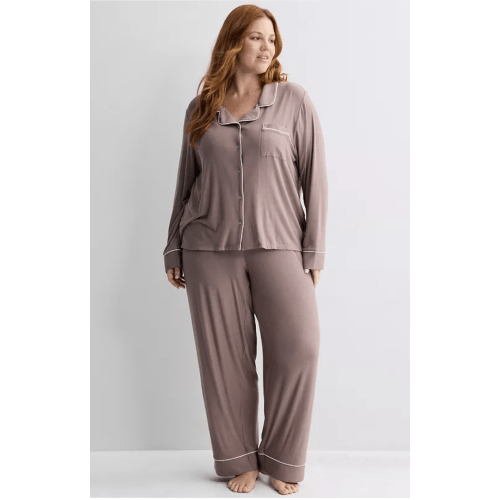 Plus Size Sonoma Goods For Life® Long Sleeve Notch Collar Pajama Top & Pajama Bottoms Set