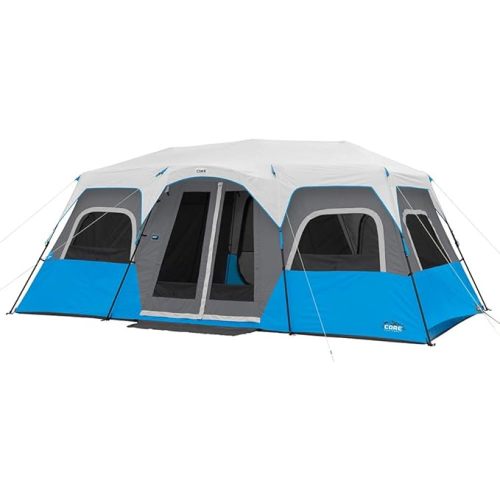 CORE Instant Cabin Tents with LED Lights | Family Multi Room Lighted Pop Up Tents for Camping | Included Storage Pockets for Camping Accessories