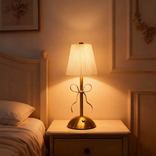Small Gold Bow Table Lamp 13 Inch for Girl's Bedroom Cute Coquette Bow Table Lamp with Fabric Shade Modern Decorative Bedside Light Small Princess Desk Lighting Boho Living Room