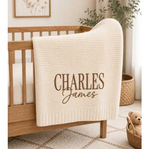 Custom Name Embroidered Knit Baby Blanket, Personalized Font Baby Name Blanket, Custom Lettering Newborn Blanket, Baby Shower Gift