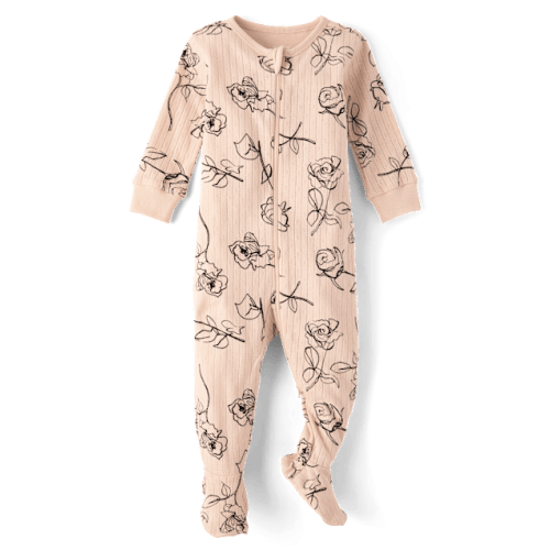Baby Girls Rose Pointelle Snug Fit Cotton Footed One Piece Pajamas - Orange