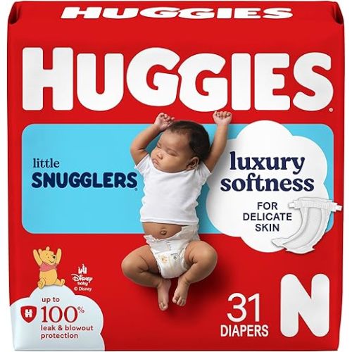 Huggies Size Newborn Diapers, Little Snugglers Baby Diapers, Size Newborn (up to 10 lbs), 31 Count, Packaging May Vary