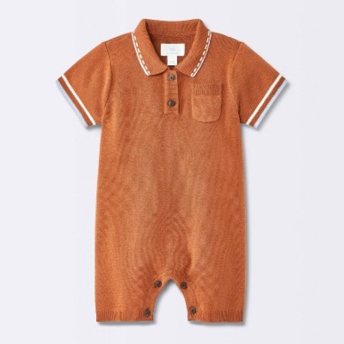 Baby Boys' Polo Sweater Romper - Cloud Island™ Copper 0-3M
