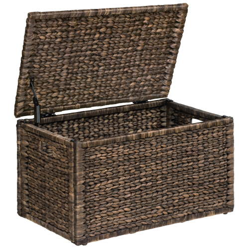eHemco Heavy-duty Water Hyacinth Wicker Storage Trunk with Metal Frame, 30 by 17.5 by 17.5 Inches, Light Brown Wash