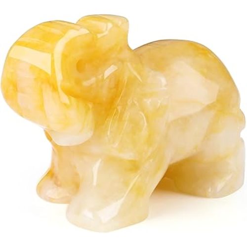 QINJIEJIE Yellow Jade Crystals Elephant Decor Cute Desk Stones Figurine Natural Gemstones Luck Decoration Room Office Pocket Hippie Statue Meditation Spiritual Christmas Stocking Stuffers Gift Women