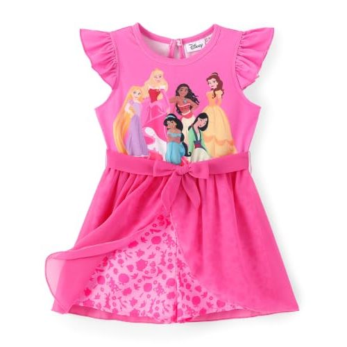 Disney Princess Frozen Elsa Minnie Mouse Stitch Toddler Girl Romper With Skirt Overlay Summer Jumpsuit with Bow 2-6 Years