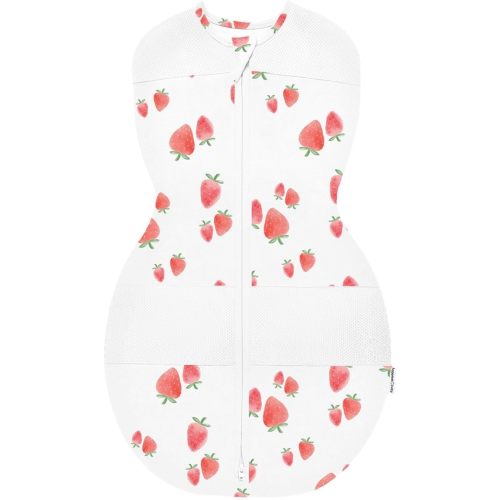 Happiest Baby Sleepea 5-Second Swaddle - 100% Organic Cotton Baby Swaddle Blanket - Doctor Designed Promotes Healthy Hip Development (Ivory Strawberries, Small)