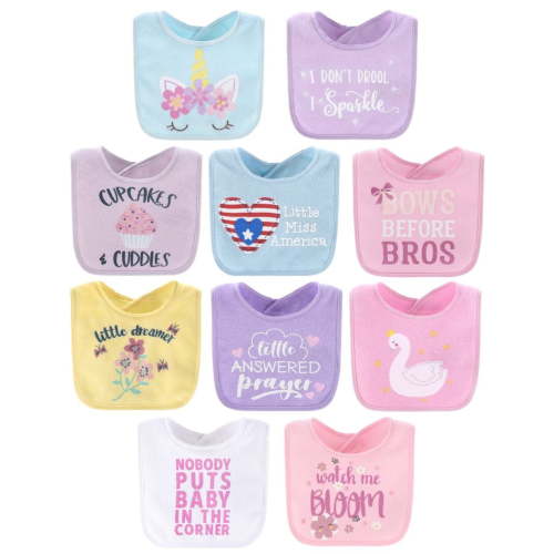 The Peanutshell Terry Feeding Baby Bibs for Girls, 10 Pack, Pastel Colors