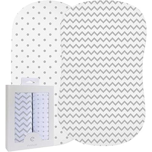 Bassinet Sheet Set 2 Pack - Baby Bassinet Sheets with 100% Jersey Cotton - Bassinet Sheets for Baby Girl and Boy, Newborn Essentials (Grey Chevron and Polka Dot)