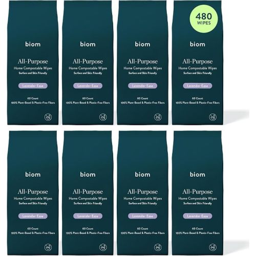 Biom All-Purpose Cleaning Wipes Refill (4pk x 60ct Each) - Biodegradable, All Natural, Plant-Based, Non-Toxic Wipes for Home & Travel - Kid & Pet Friendly (Grapefruit)