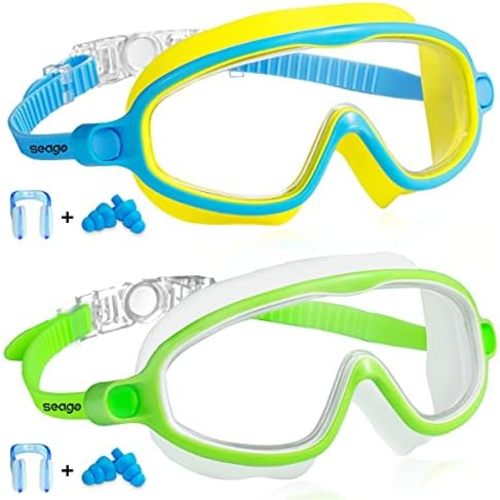 Seago Swim Goggles 2 Pack Anti-Fog Anti-UV Wide View Swimming Goggles for Kids 3-14