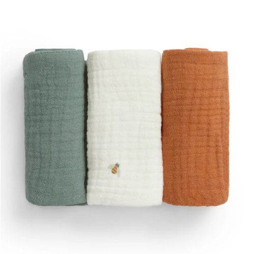 Wash Cloth 3 Pack Muslin Sage Bees
