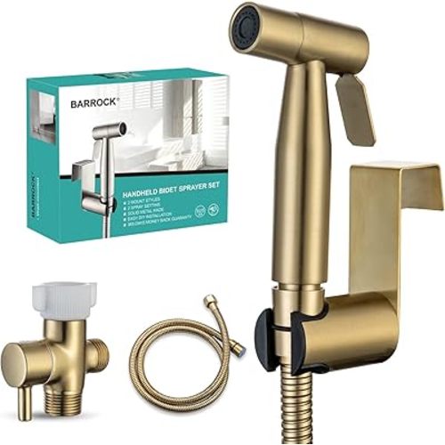 BARROCK Handheld Bidet Sprayer for Toilet, Stainless Steel Metal Made Baby Cloth Diaper Spraying Kit, Bathroom Toilet Bidet Attachment Set for Bathing Pets and Feminine Hygiene, Brushed Brass Gold