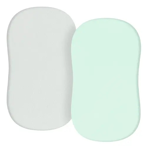 TILLYOU Baby Bassinet Sheets for Girls Boys, Fit for Hourglass Oval Rectangle Bassinet Mattress Sheets, 33”X16”, 2 Pack Gray and Green