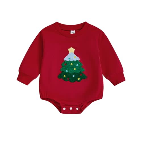 Youweixiong Baby Girl Boy Christmas Tree Romper Long Sleeve Bubble Bodysuit Oversized Sweatshirt My First Xmas Winter Clothes