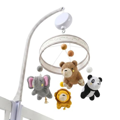 Safari Crochet Crib Mobile with Music Box & Clamp-On Holder