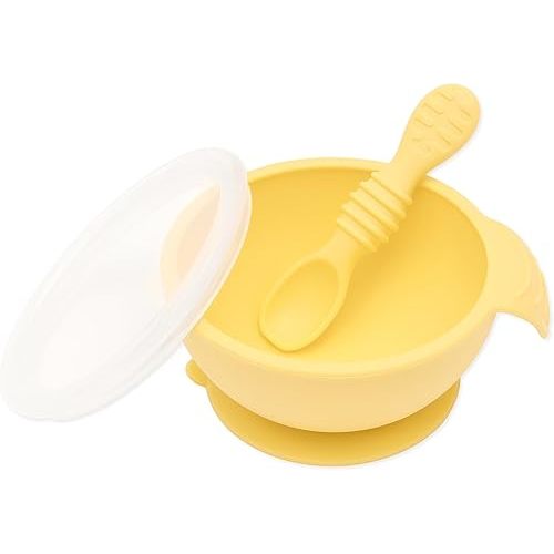Bumkins Baby Bowl, Silicone Feeding Set with Suction for Baby and Toddler, Includes Spoon and Lid, First Feeding Set, Training Essentials for Baby Led Weaning for Babies 4 Months Up, Pineapple