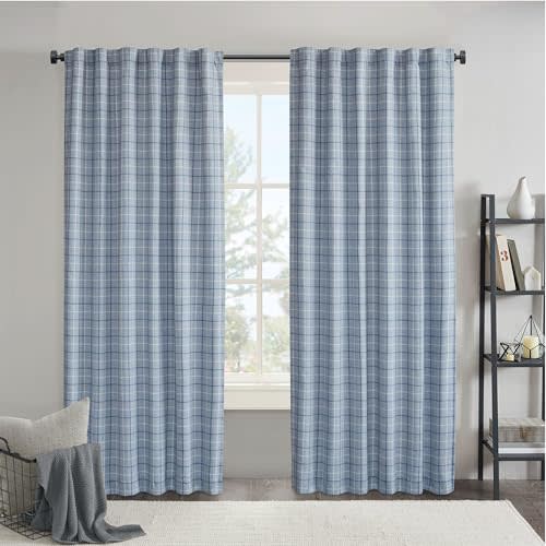 Madison Park Window Curtain for Living Room Thermal Insulated Fleece Lining, Cabin Plaid Curtain Room Darkening Window Drapes Bedroom, Anaheim, 1-Single Panel Pack, 50" x 84" Rod Pocket, Denim Blue