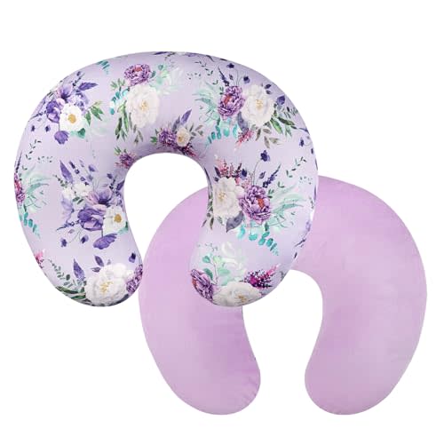 CARUILI Nursing Pillow Cover 1 Pack, Removable Nursing Pillow Cover for Breastfeeding Pillows, Super Soft Comfortable Slipcover for Boy and Girls, Purple Floral