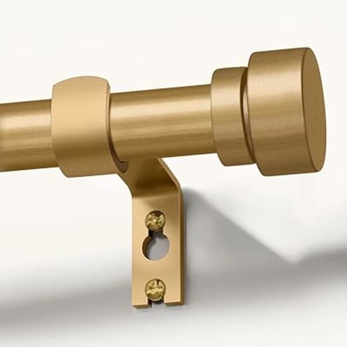 Lootkell Modern Gold Curtain Rods for Windows 48 to 84 Inches Adjustable Length Heavy Duty 1" Diameter Window Curtain Rod with Decorative Finials for Outdoor Bedroom Kitchen Living Room