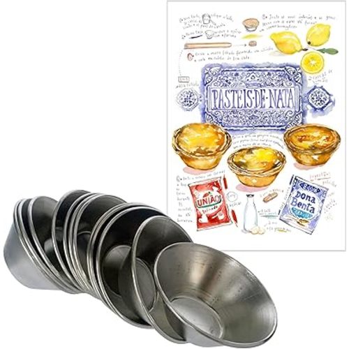Pastel de Nata Tins (Egg Tart Tins) - Made in Portugal out of Galvanized Steel - Includes Pastéis de Nata Print Postcard and Downloadable Recipe - Set of 12 (Standard 3 cm height)