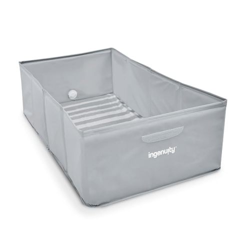 Ingenuity Tuckaway Toddler Folding Tub, Converts Shower to Tub, Folds to Store, Easy to Clean, No Assembly Required, Portable Baby Bathtub for Travel, 12M-5Y, Gray