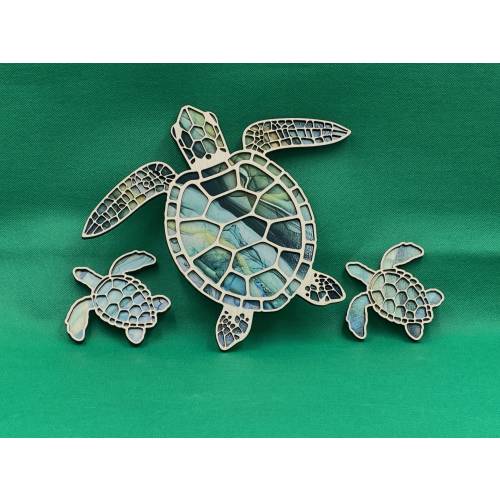 Sea Turtle Family Layered Wood Wall Decor - Set of 3