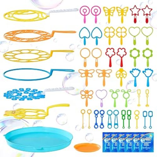 JOYIN Big Bubble Wands Set, 48 Pcs Giant Bubble Maker with Tray Bulk for Kids Adults Gifts, Summer Outside Toys, Easter Basket Stuffers, Birthday Party Favors