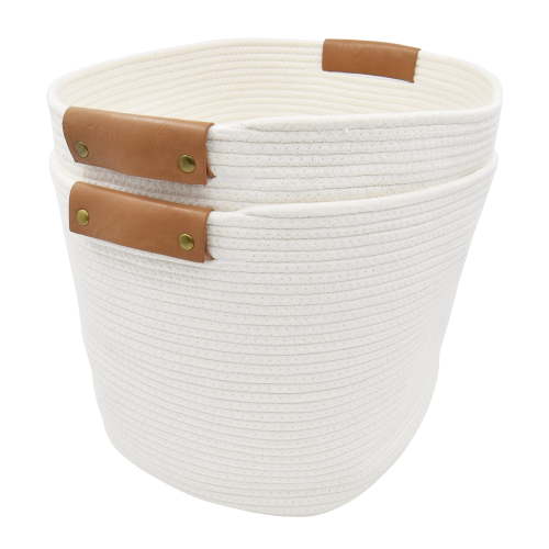 Better Homes & Gardens Extra Large Cotton Rope Basket, White, 2 Pieces