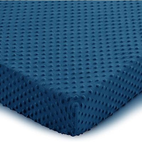 Entisn Pack N Play Sheets Fitted, 26 x 38 Inch Minky Dot Mini Crib Sheet for Boys, Soft and Warm Fleece Nursery Bedding for Most Mini Crib Mattresses (Navy Blue)