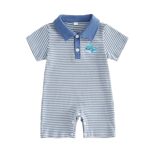 Newborn Baby Boy Outfit Short Sleeve Waffle Knit Button Romper One Piece Jumpsuit Infant Boy Summer Clothes