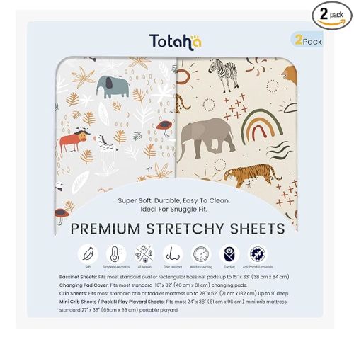Jungle Animal Cradle Sheets Fitted 18 x 36, Buttery Soft Bassinet Fitted Sheets 2 Pack Universal for Oval, Rectangle Hourglass Bassinet Mattress