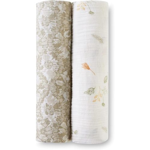 Crane Baby Willow 2 Pack Muslin Swaddle Blankets 100% Cotton 47"x47", Soft Baby Swaddle Blanket Set for Boys or Girls, Breathable Muslin Blanket for Newborns, Perfect