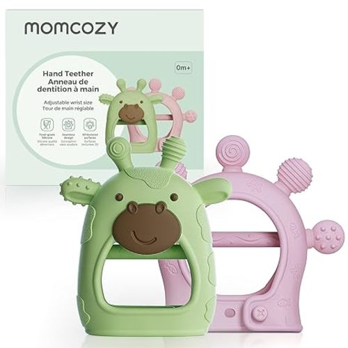 Momcozy Baby Teether Toys | Silicone Teether for 0-12 Months | Baby Teething Relief | Pink