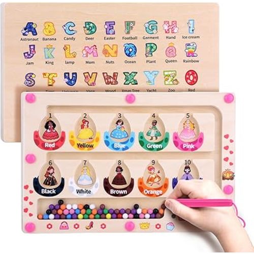 Princess Mini Magnetic Color and Number Maze Montessori Toy for Ages 3 4 5, Toddler Busy Board, Educational Preschool Learning Activities, Ideal Christmas & Birthday Gift for Girls and Kids