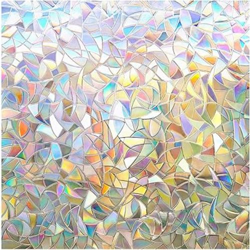 rabbitgoo Window Privacy Film Rainbow Film Decorative Window Sticker, 3D Static Stained Glass Cling Tint for Home Heat Control Non-Adhesive, 23.6 x 78.7 inches
