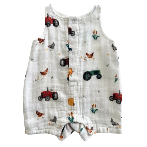 Muslin Shortie Romper, Tractors