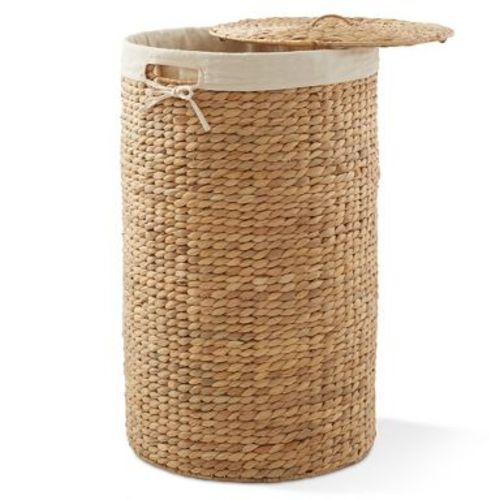 Casafield Round Laundry Hamper with Lid and Removable Liner Bag - Natural, Woven Water Hyacinth Laundry Basket for Clothes