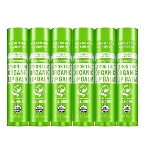 Dr. Bronner's - Organic Lip Balm (.15 ounce, 6-Pack) - Made with Organic Beeswax and Avocado Oil, For Dry Lips, Hands, Chin or Cheeks, (Lemon Lime)