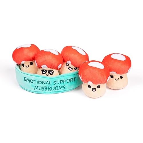 Emotional Support Mushrooms by Relatable, Cuddly Easter Stuffed Animals & Toys, Squishy Toys and Plushies, Great Easter Basket Stuffers for Toddlers, Includes 5 Mushroom Plushies with Carrying Basket