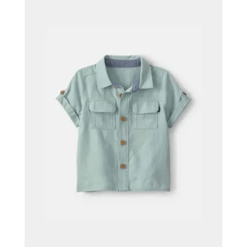 Baby Boy Linen Short-Sleeve Button-Down Shirt - Green - OshKosh B'gosh | Carter's